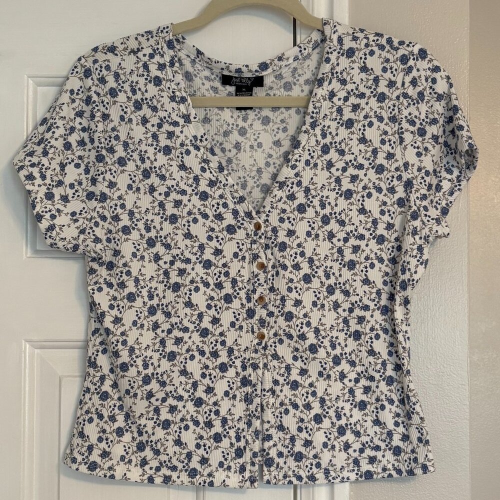 Just Polly New York Crop Top Blue Floral - XL